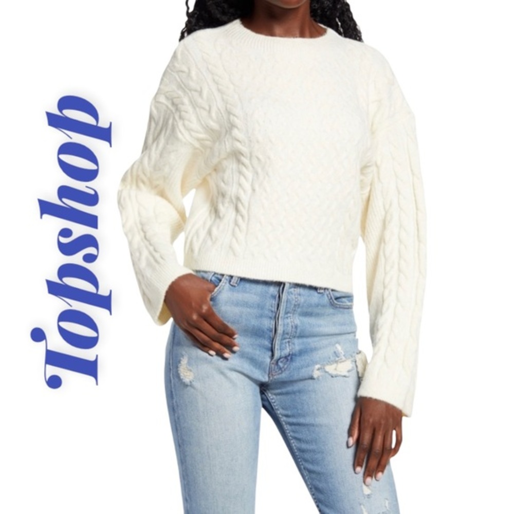 TOPSHOP Cable Stitch Crop Sweater In Ivory NWT
